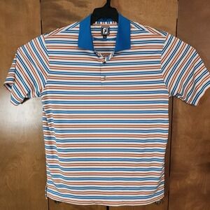 C81  FootJoy Athletic Fit Men's Golf Polo Orange Blue White Stripe Size XXL